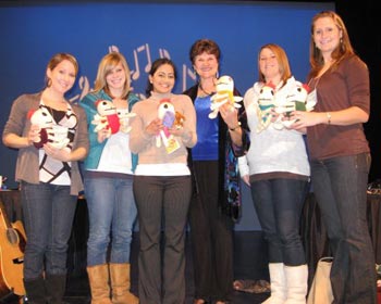 Student Teachers join Charlotte on Stage at the  BC Primary Teachers' Conference, October 2009 in Abbotsford, BC (L to R) Katie, Andrea, Jennifer, Charlotte, Kelsey, Teryn