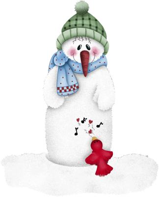 Snowman with songbird