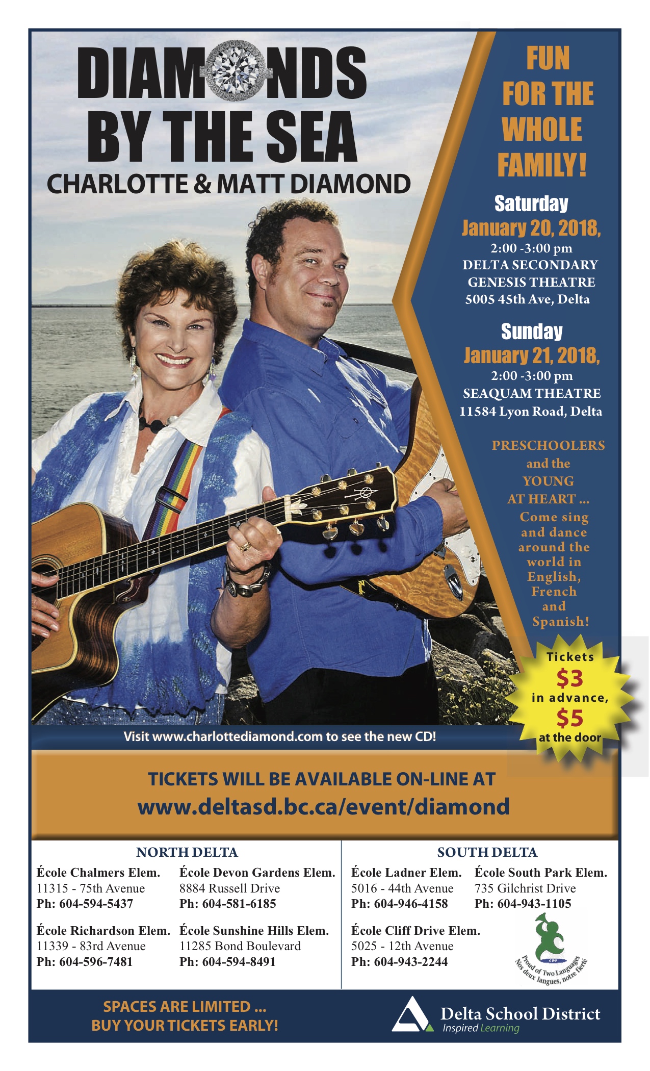 Charlotte Diamond in Concert with Delta School District January 20-21, 2018