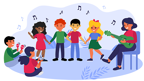 Adult and children playing music and singing - Copyright (c) Freepik - pch.vector