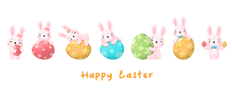 Colorful Easter Eggs and Bunnies - Happy Easter!